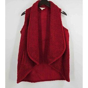 Linda Anderson Merlot Red Sherpa Style Open Front Hi Low Vest Pockets Sz S